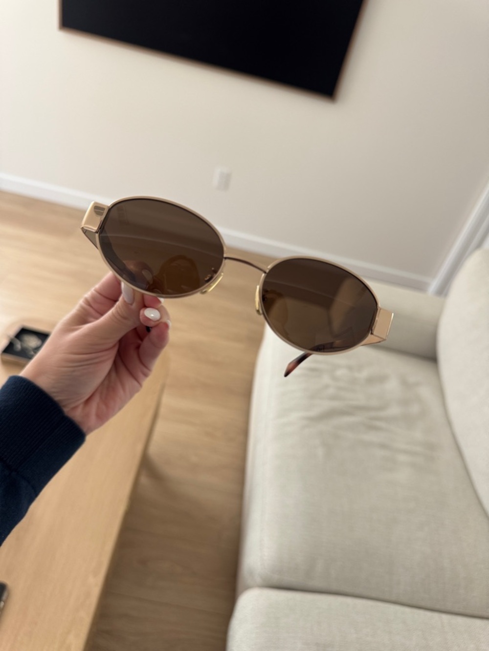 Celine Oval Metal Sunglasses in Beige and Brown - Picture 3 of 5